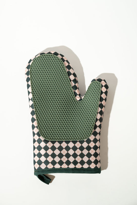 Green MCM Checkered Silicone Oven Mitt